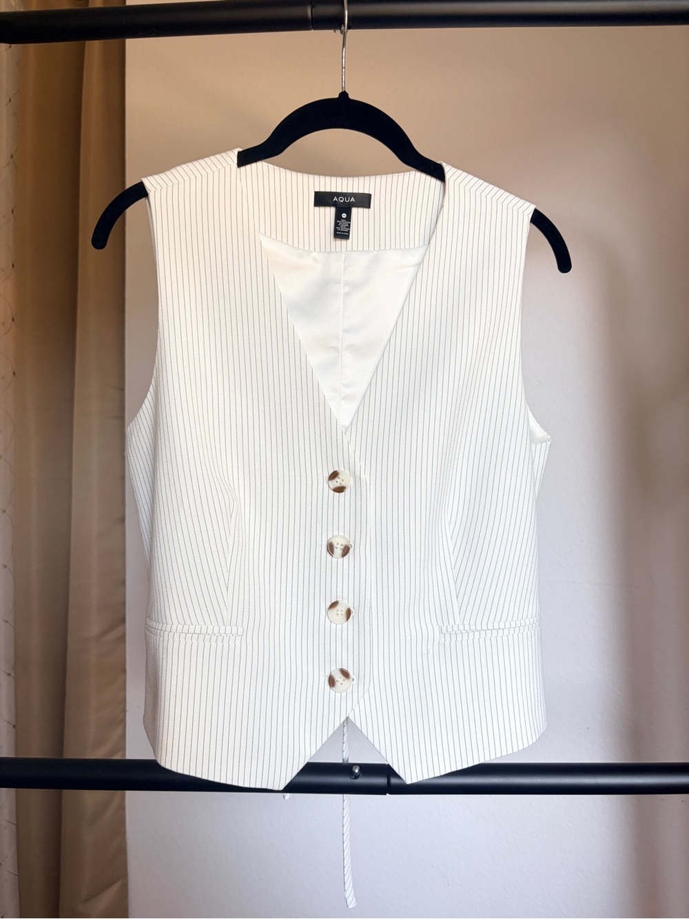 Aqua Ivory Pinstriped Button Vest